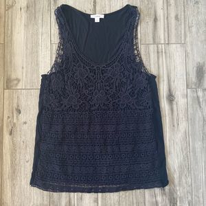 Caslon Black Crochet Front Tank Top Size Small